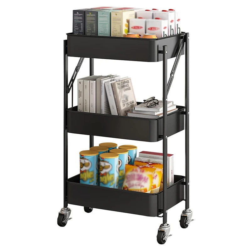 Salon Rolling Utility Cart, 3-Tier Foldable Metal Storage Trolley with Locking Casters, Mobile Beauty Tool Organizer Rack for Nail Studio, Massage Room & Home Use