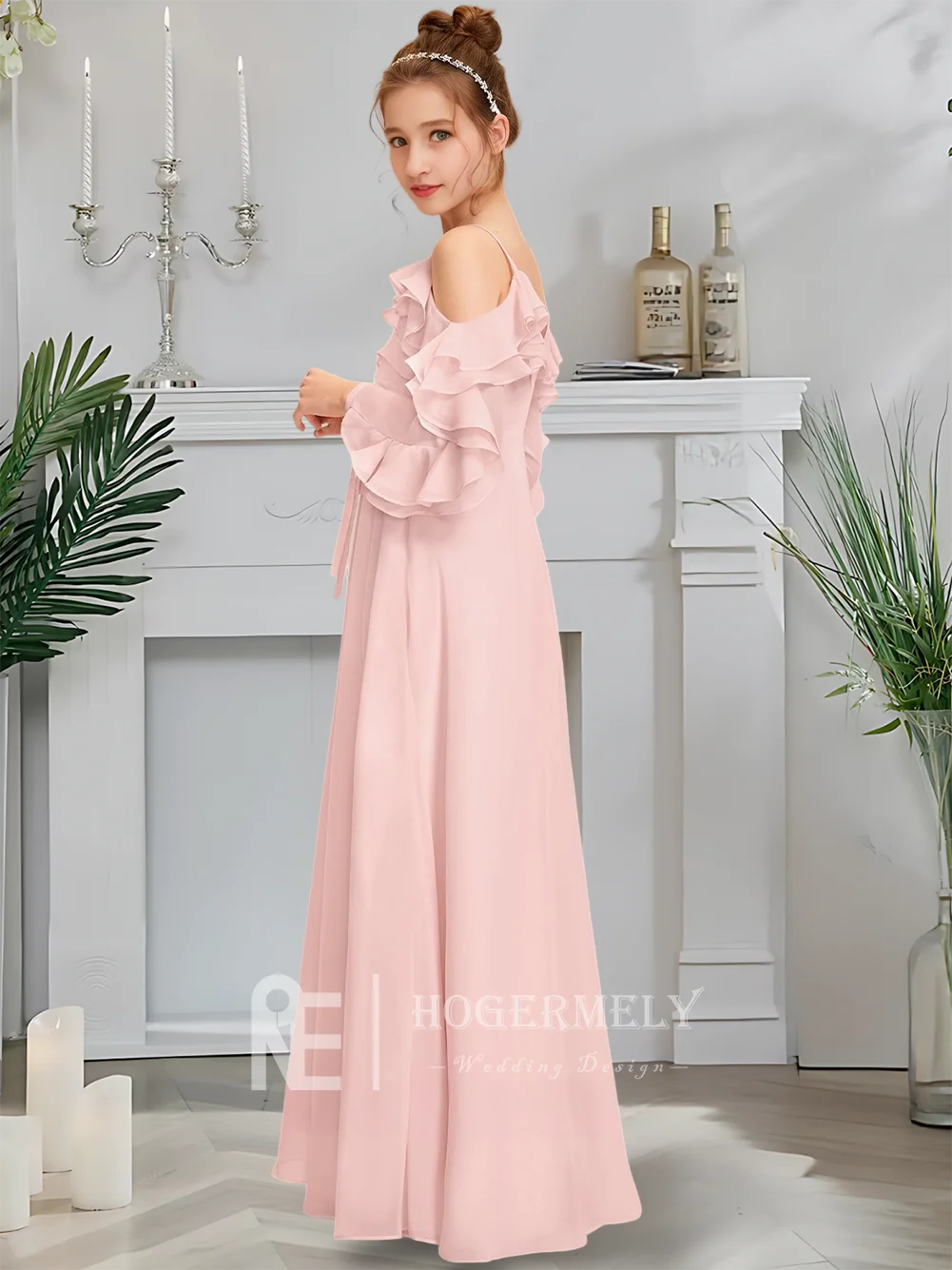 Роскошное платье подружки невесты с открытыми плечами, платье с цветочным узором для девочек, шифоновое платье длиной до пола с каскадными оборками на свадьбу