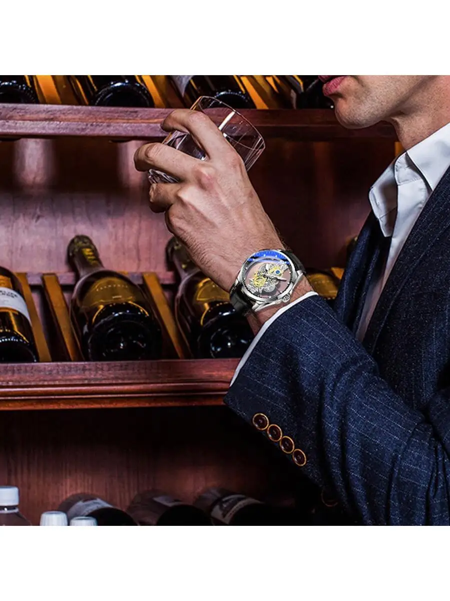 Orologio al quarzo da uomo di nuova moda di marca scheletro orologio da polso da uomo d'affari cinturino in pelle orologio al quarzo luminoso per uomo