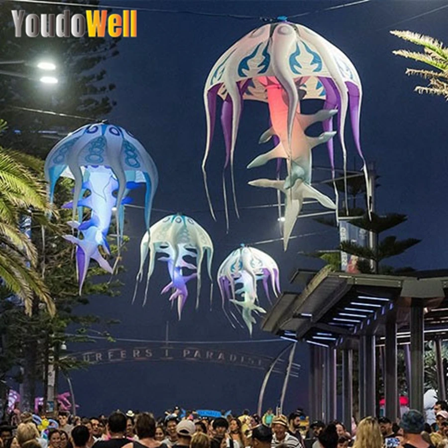 Meduse gonfiabili di alta qualità da appendere giganti grande osso di pesce che cambia colore LED Light Club Party Decoration