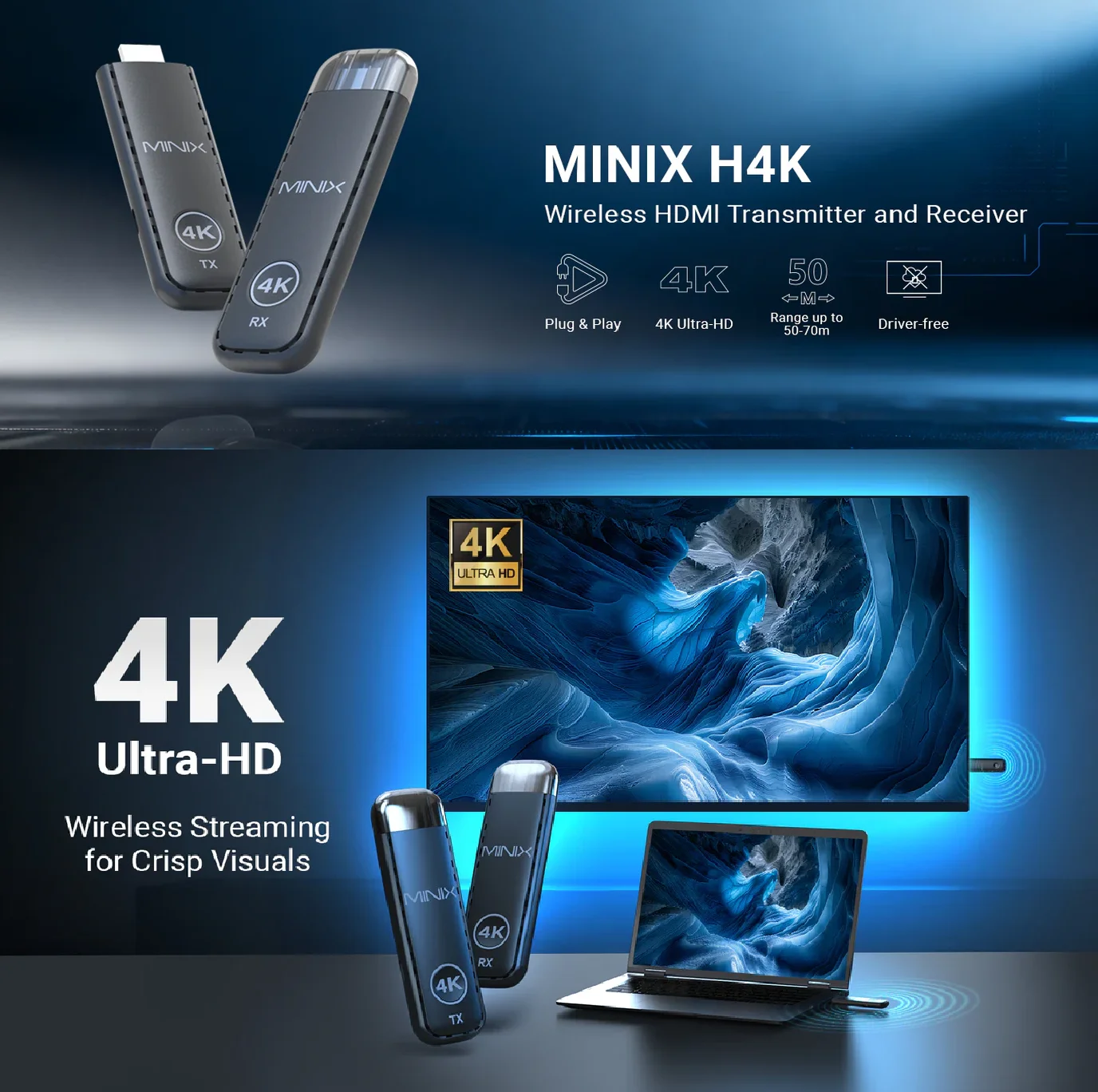 MINIX H4K HDMI Extender, Plug& - Wireless Hdmi Transmitter And Receiver 4K recensie en prijs