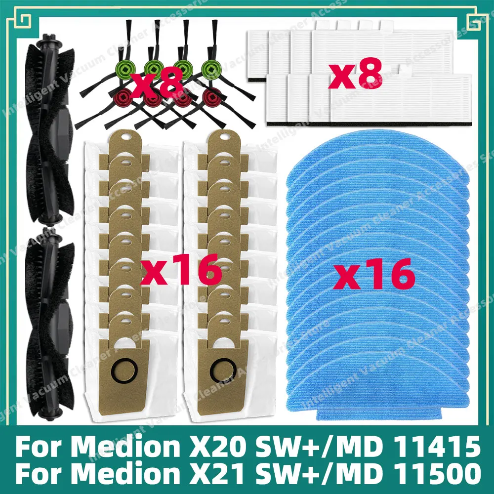 Fit For Medion X20 SW+ / MD 11415, Medion X21 SW+ / MD 11500 Vacuum Parts Main Roller Side Brush Hepa Filter Mop Cloth Dust Bag