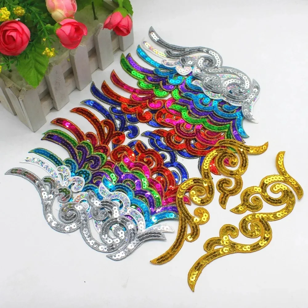 1 Para Aplikacji z Cekinami w Kształcie Kwiatów do Naprasowania, Naszywki na Kostiumy Cosplay, Ozdoby do Tańca, 18*5cm — zdjęcie 2