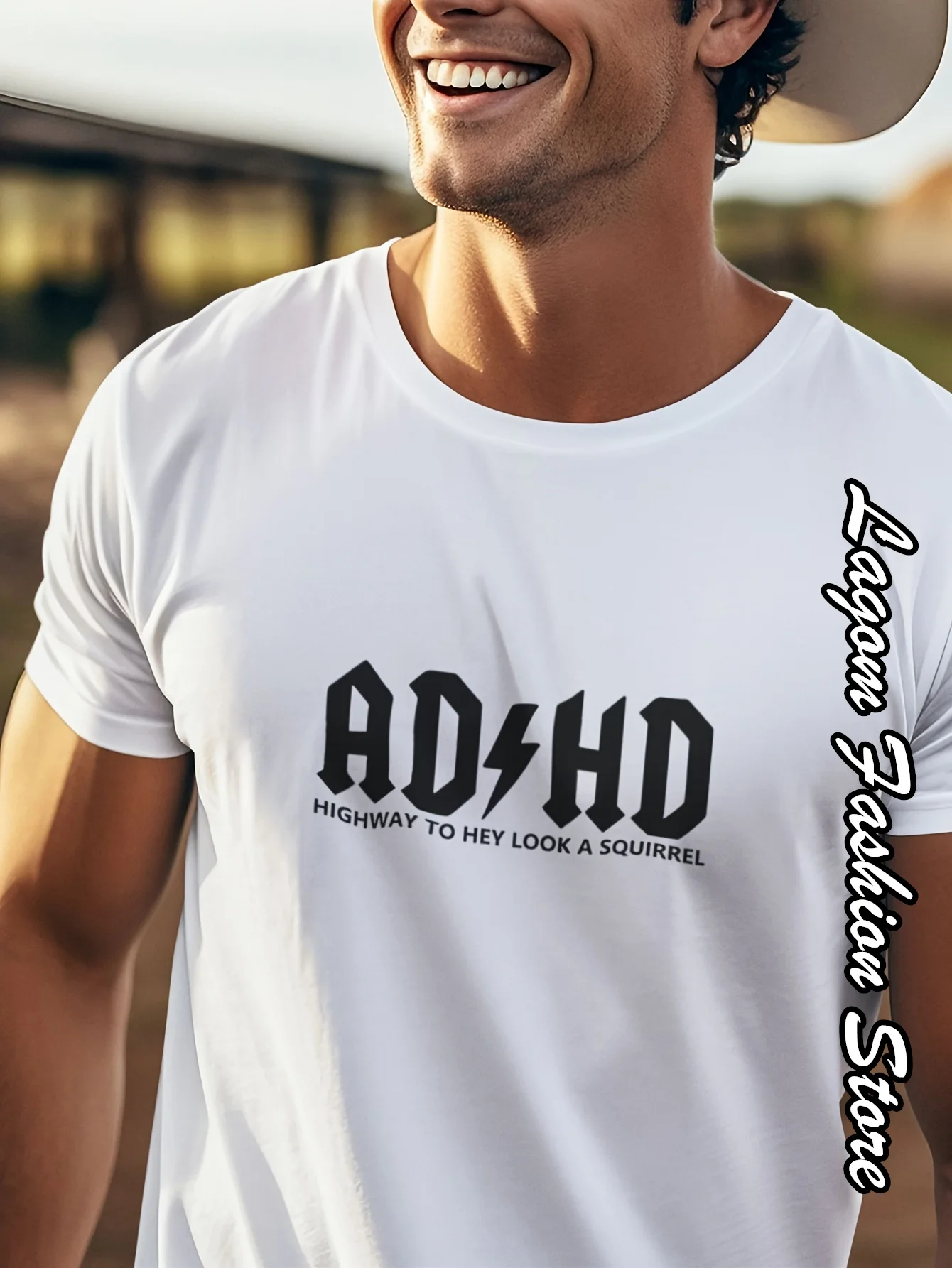 2024 Summer Men Fashion Cotton T-Shirt ADHD Letter Print Tops Tees Male Vintage Short Sleeve Clothing Casual Comfy Streetwear