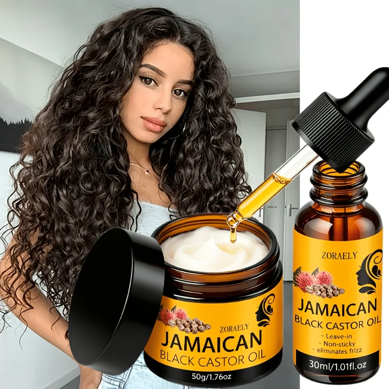 ZORAELY Jamaican Black Castor Oil Set: Deeply Moisturises, Creates Perfect Curls and Tames Frizz. 50g + 30ml