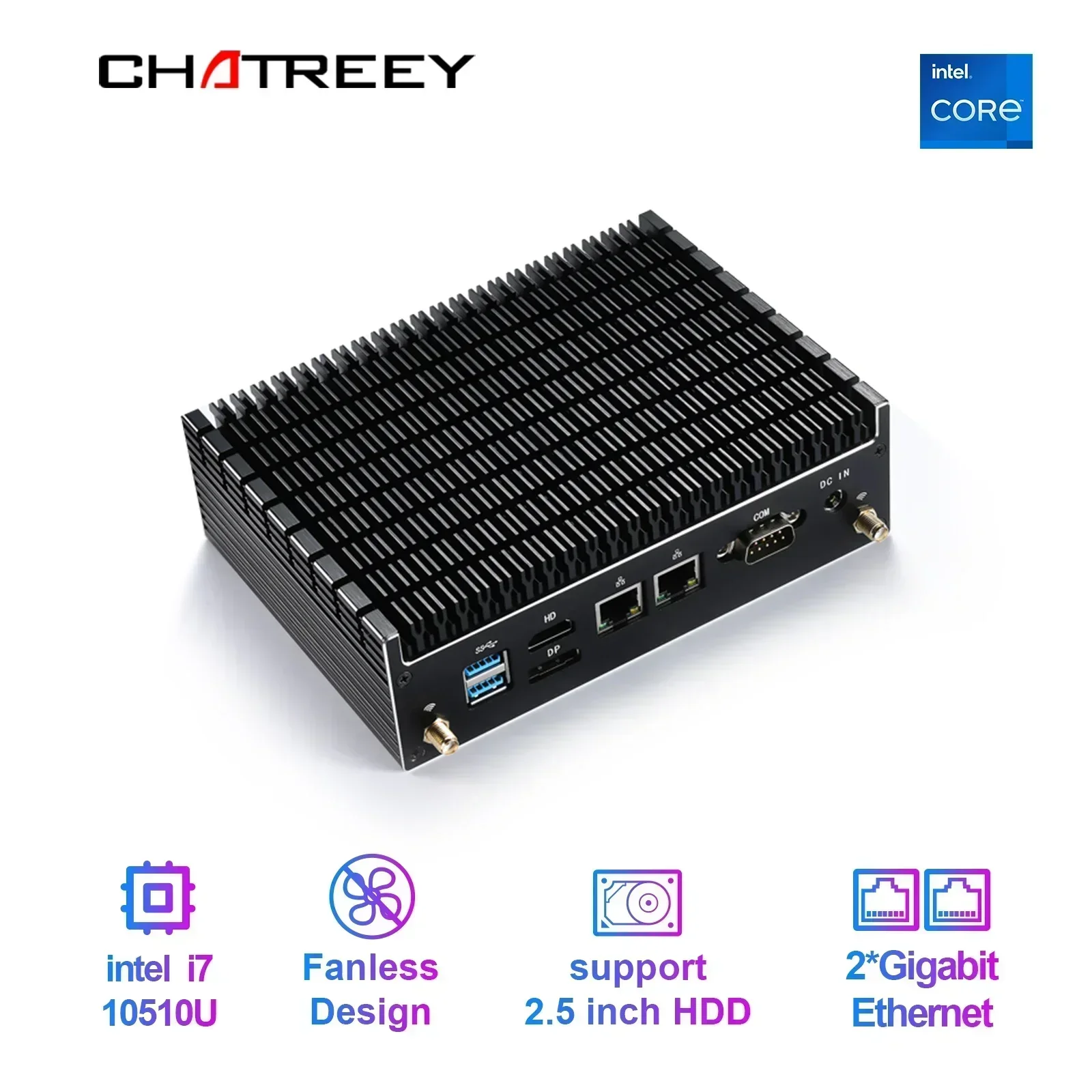 Chatreey IT12-F Mini PC Fanless Design intel  core i5 i7 Dual LAN windows 11 computer gaming  industrial PC