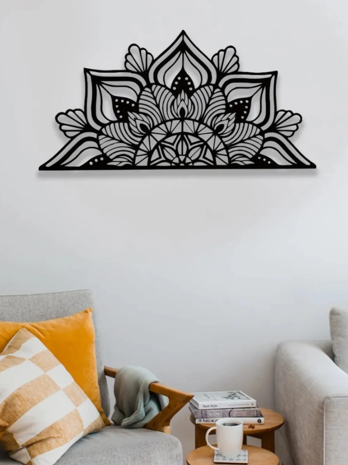 Mandala Lotus Flower Laser Cut Metal Wall Table 70x35 cm