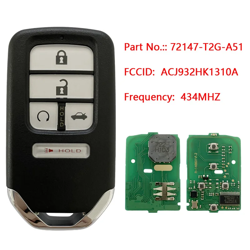 

CN003147 Aftermarket Replacement Key for Honda Accord 2016 - 2017 Proximity Remote Key 72147-T2G-A51 ACJ932HK1310A 434MHZ