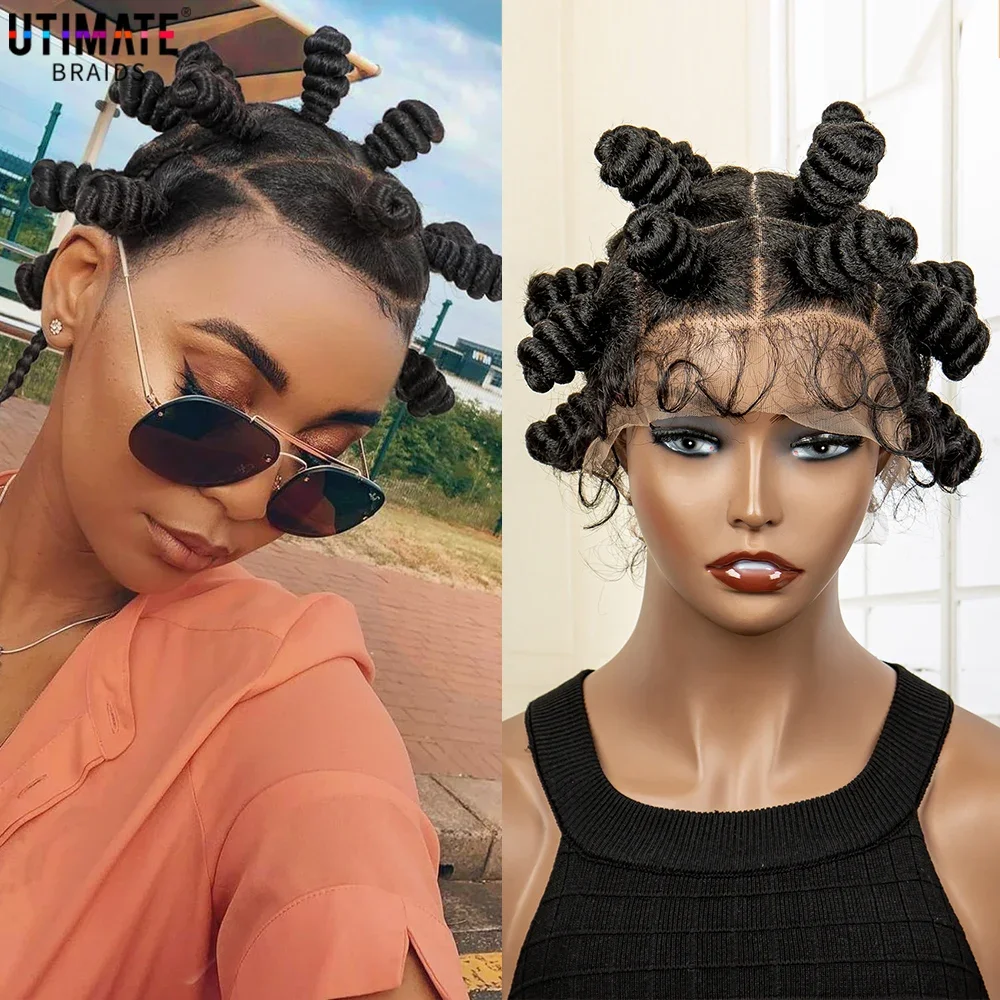 

New Arrival Synthetic Bantu Knot Braided Wigs HD Full Lace Wig for African Black Women Knotless Box Braiding Wigs with Baby Hair