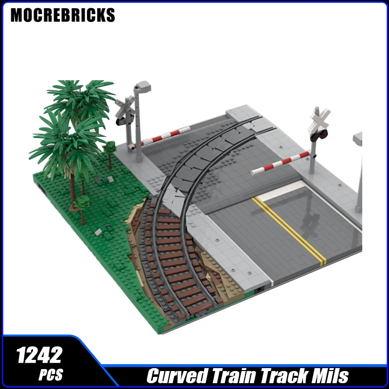 

City Transportation Road Railroad Crossing Curved Train Track MOC Building Block Street View Assembly Model Puzzle Bricks Toys