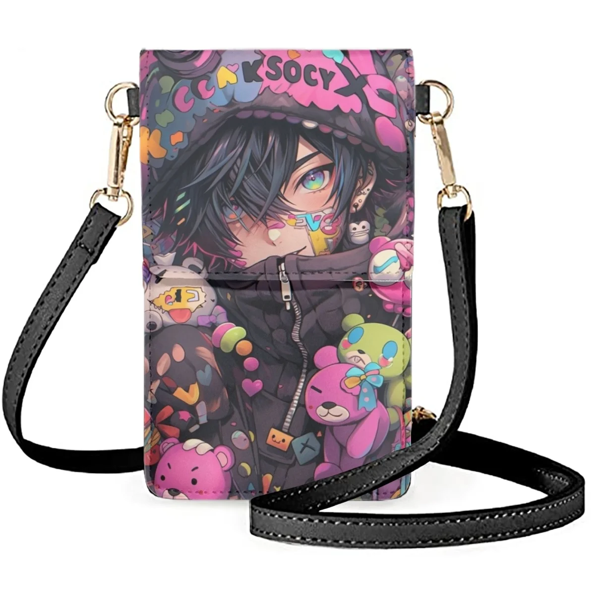 Cool Boy Pattern Cell Phone Purse Crossbody Bag for Women Leather Shoulder Bag Multi-Functional Bear Toy Print Mobile Phone Bag