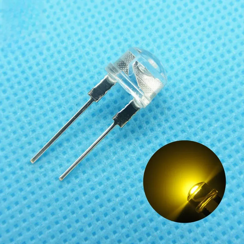 8mm Ciepła biała słomkowa czapka Światło LED Dioda emitująca Ultra jasna lampa Koralik Wtyczka Zestaw DIY Praktyka Szeroki kąt 8 mm 10 sztuk/partia — zdjęcie 2