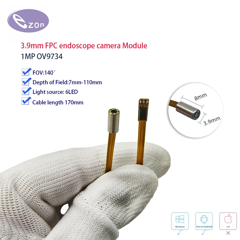 

1MP 3.9mm FPC Flexible Cable Endoscope Probe Wide Angle FOV 140゜ USB Industrial Endoscope Camera Module EZ-EN35L-S