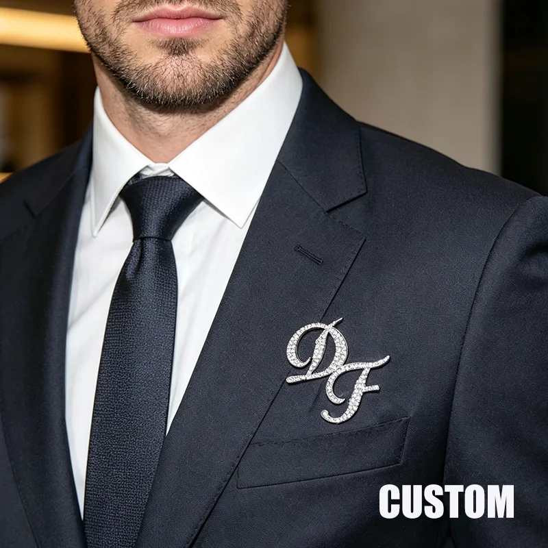 Custom Double Initials Pin,Bride Initial Letters Brooch Collar Pin,Letters Pin for Men,Wedding Pins