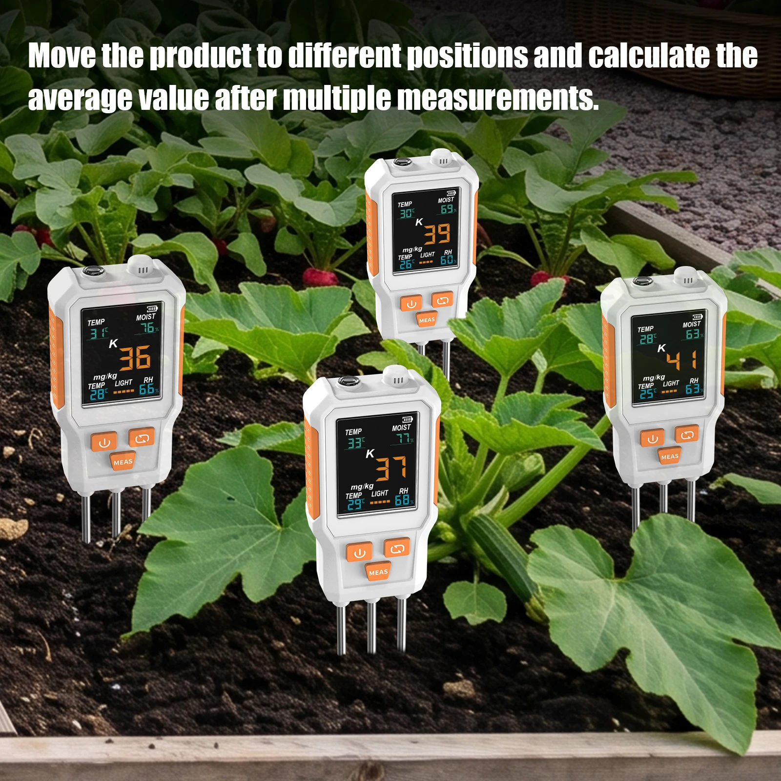 7 in 1 Soil NPK PH EC Meter Soil Moisture Temp Ambient Humidity Light Tester Digital Garden Plant Soil Detector Sensor