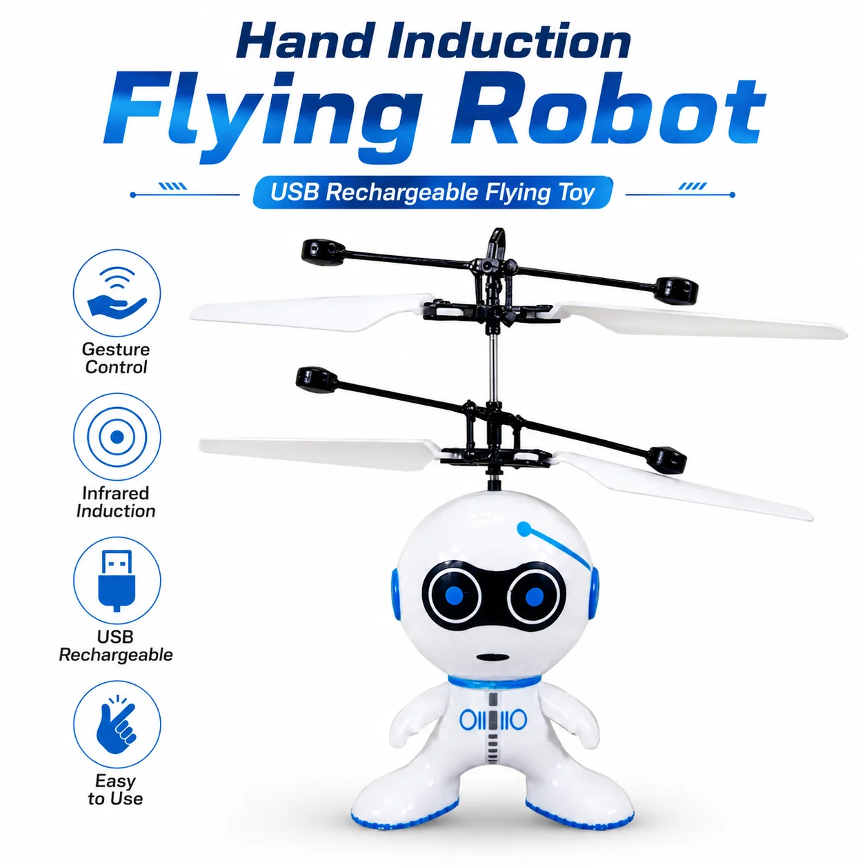 Hand Induction Flying Robot Toy, USB Rechargeable Infrared Sensor Helicopter, Colorful LED Hovering Ball Gift for Ages 14+ Teens