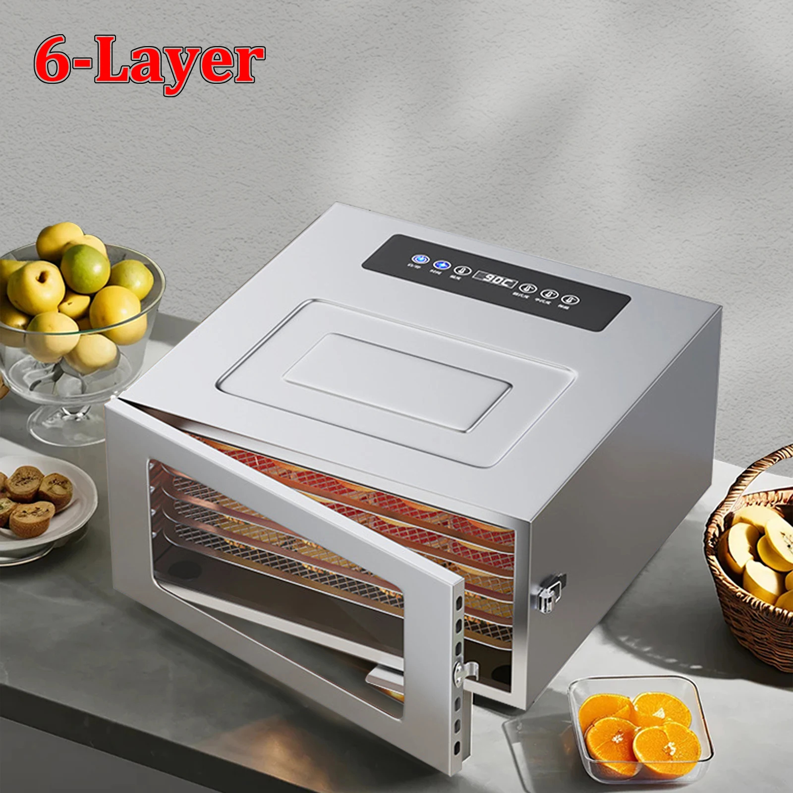Deshidratador de alimentos de 6 capas, máquina secadora de frutas de acero inoxidable, 400W, liofilizador de frutas y verduras para el hogar con temporizador