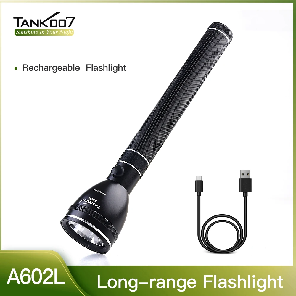 TANK007 A602L High Power Police Long Range Flashlight USA LED Light USB 18650 Rechargeable Powerful Torchlight 3 Modes