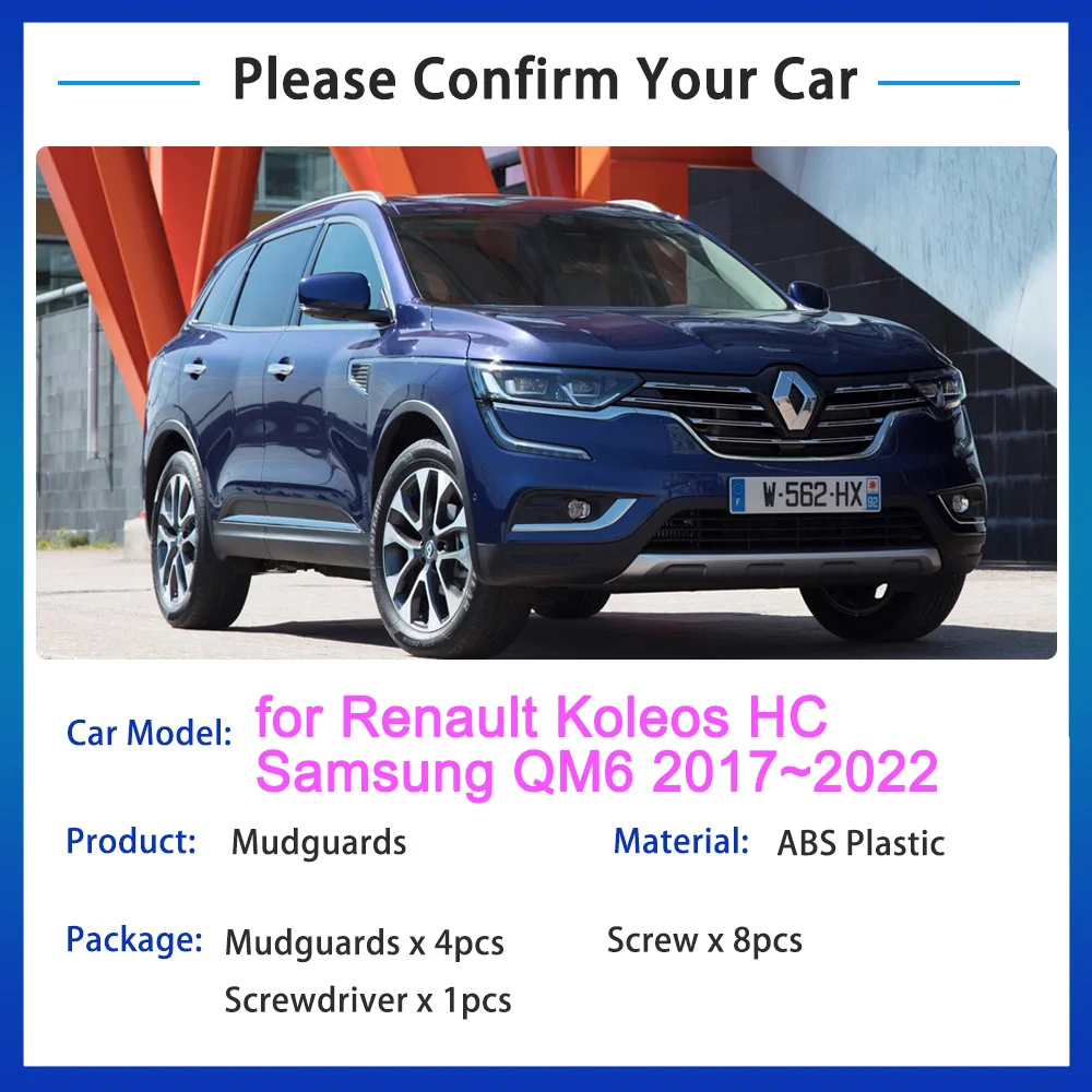 for Renault Koleos 2 HC Samsung QM6 2017~2022 2018 2019 2020 MudFlaps Mudguards Anti-splash Guards Fender Flare Car Accessories