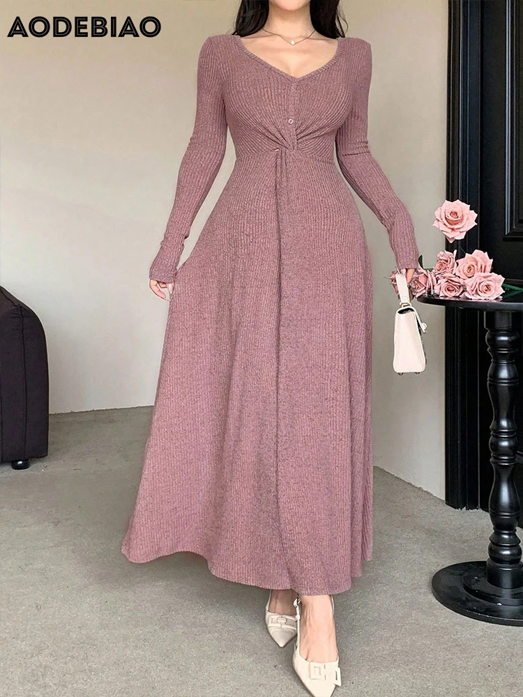 

AODEBIAO Women A-line Dress Elegant Party Autumn Sleeveless V-neck Solid Maxi Dress Fashion Streetwear Casual Sexy Dress Female