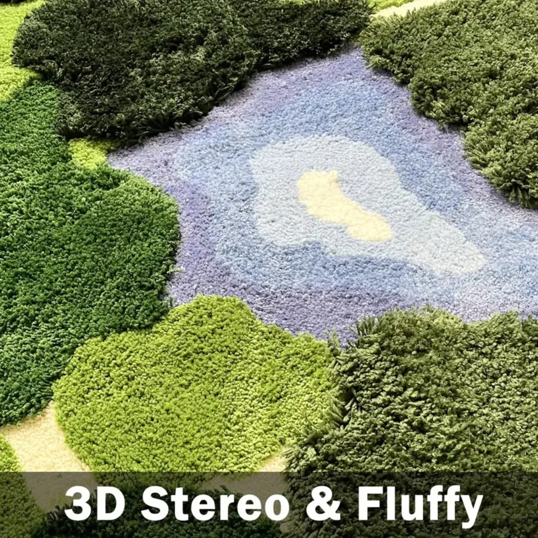 3D Moss Rugs, Plush Ruas Leaf Shaped Bathroom Rugs Non-Slilp Bathroom Mats Tufed Rugs, super Sof Washable Botanical leaf shapes