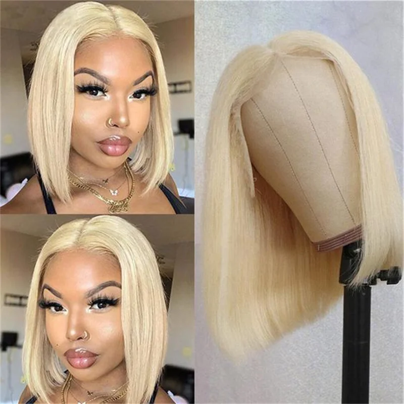 

Straight Honey Blonde Bob Wig Human Hair Glueless Straight Bob 13x4 HD Transparent Lace Front Wigs 100% Human Hair Wig