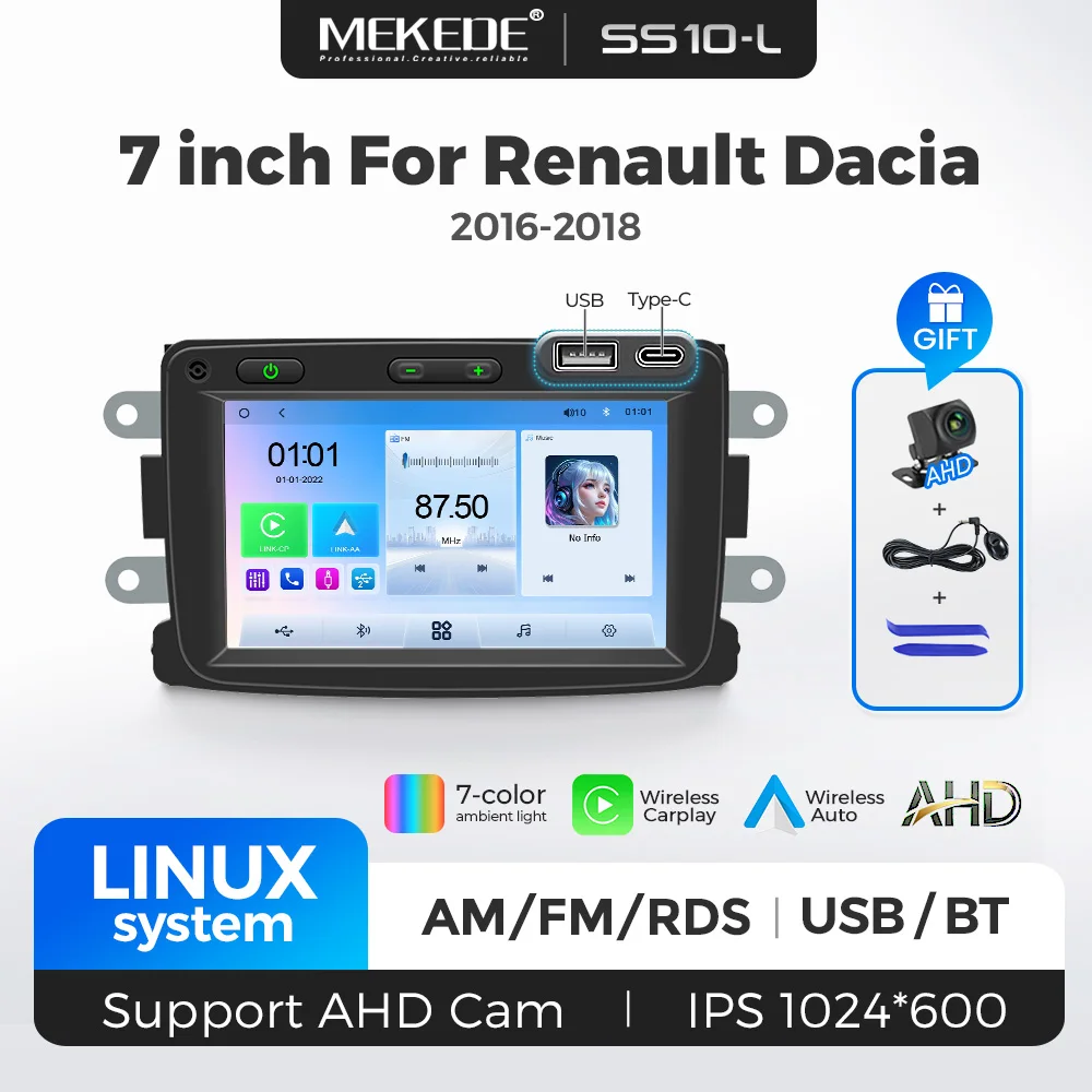 MEKEDE 7inch Linux Carplay Android AUTO for Renault Dacia DaciaLogon Duster Captur Multimedia Player 2DIN Car Radio Touch Screen