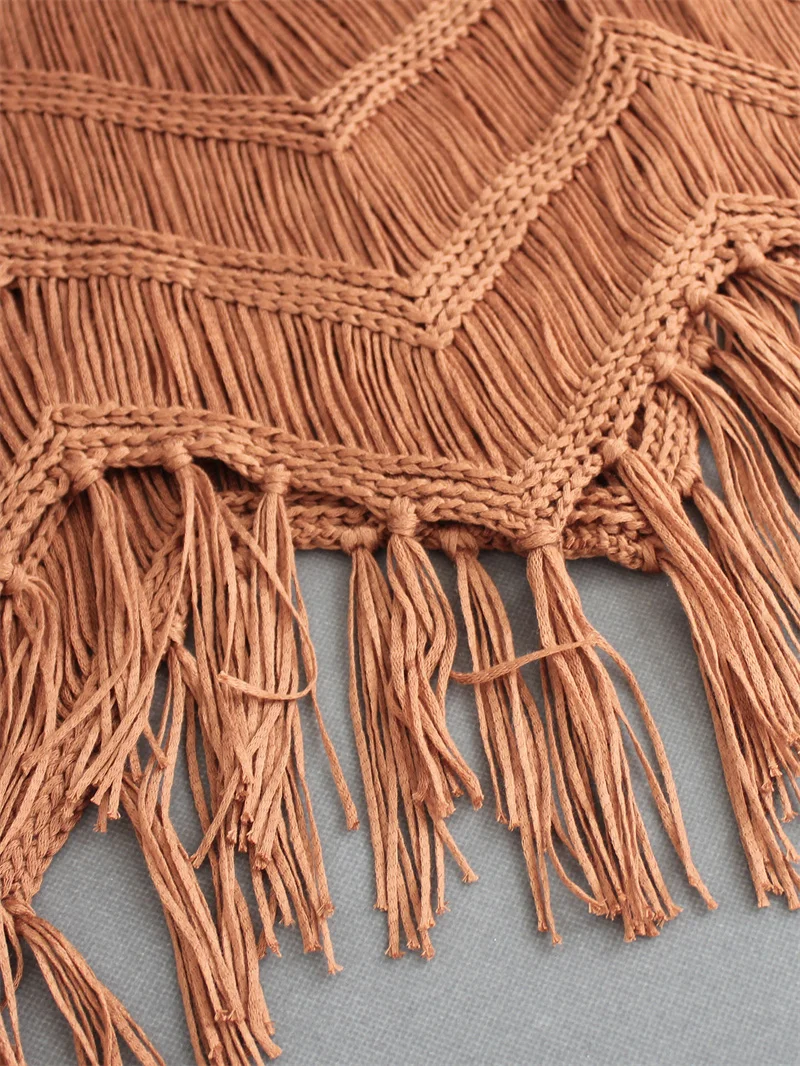 女性のセクシーなタッセルニットブラウストップセクシーなシアークロシェビキニカバーアップ日焼け止めショールケープ夏水着セーターベストキャミソール