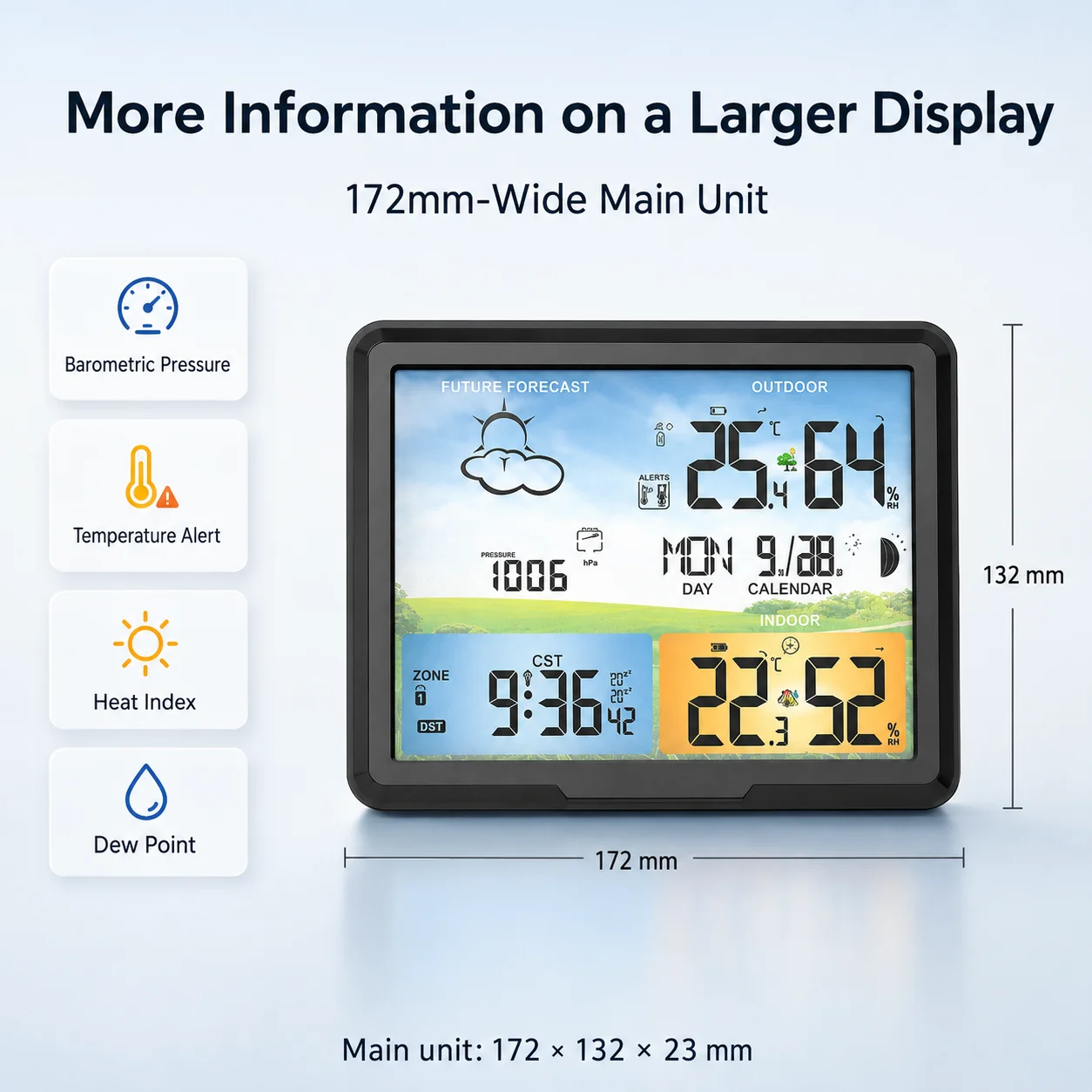 FABISENSE PT20A Wireless Weather Station Standing and Wall Hanging Colorful LCD Alarm Clock Indoor Thermometer Hygrometer