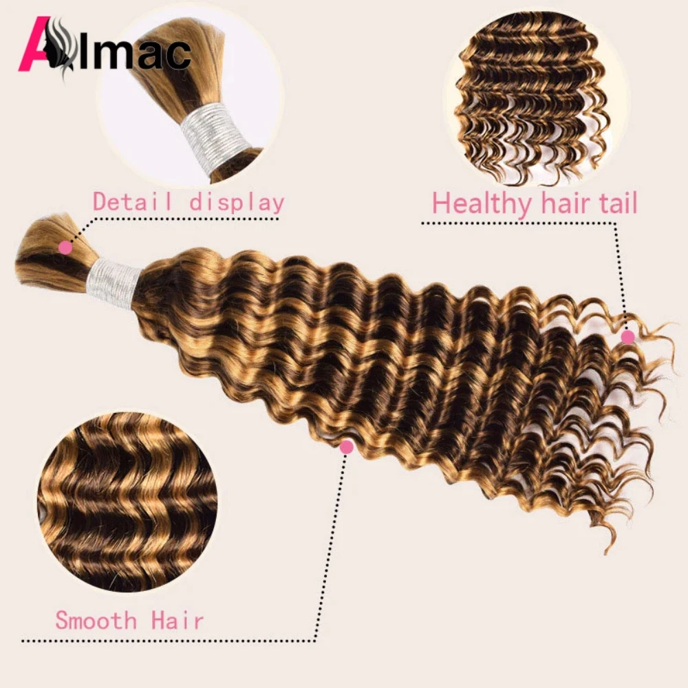 P4/27 Highlight Deep Wave Curly Bulk Human Hair For Braiding Honey Blonde Bundles No Weft Braids Extension Human Hair 100g