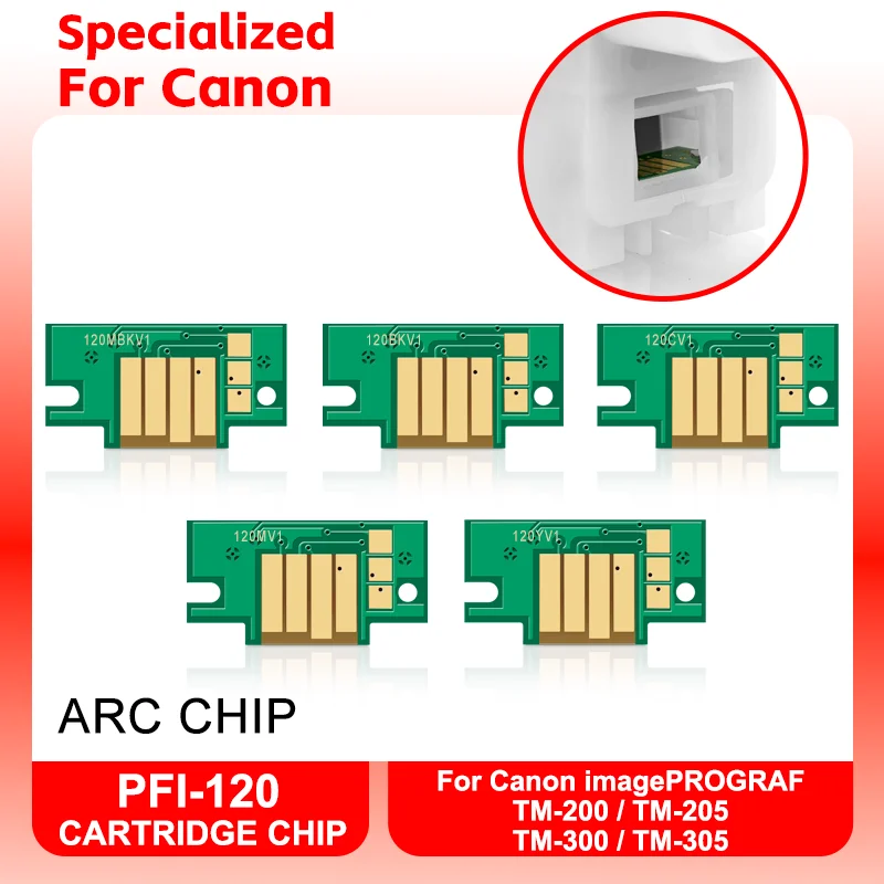 ARC Chip PFI-120 PFI120 Cartridge Chips For Canon TM-200 TM200 TM-205 TM-300 TM-305 TM300 130ML Printer 5Colors