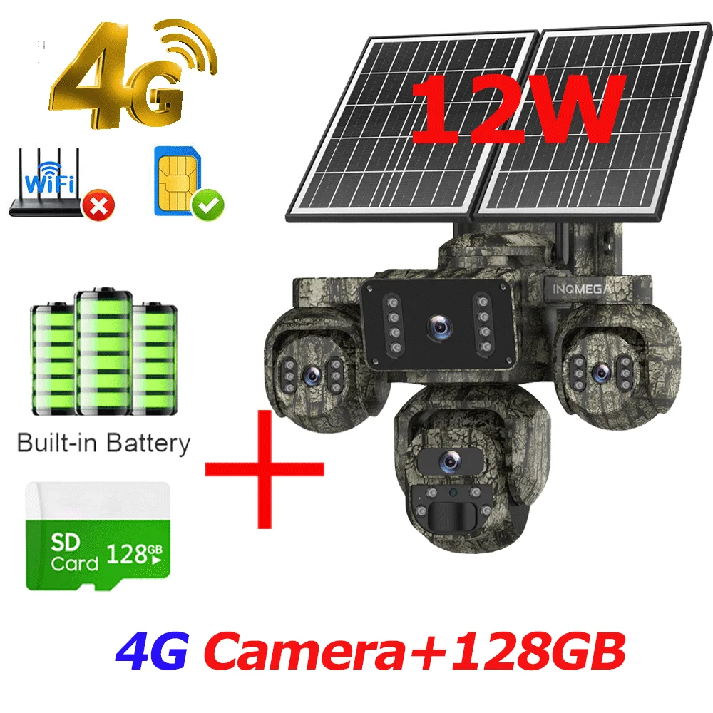 20MP 4-lens 4-scherm zonne-energie beveiligingscamera 4G SIM buiten met 24/7 opname AOV draadloos CCTV bewakingssysteem