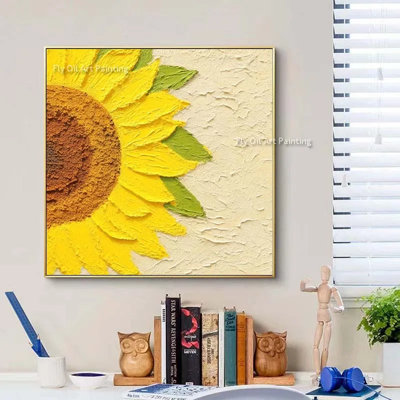 Sunflower Knife Thick Oil Painting Yellow Floral Canvas Painting Hand Painted Minimalism Flower Wall Art Decor For Frameless