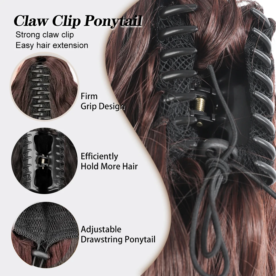 Synthetic Claw Clip Long Wavy Curly Ponytail Extension 26 inch Drawstring Ponytail For Women Black Brown Gold Pony Tails Hairpie