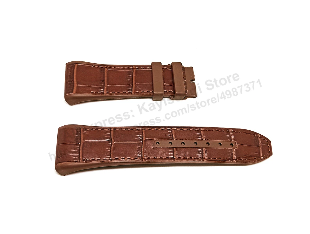 Franck Muller V45 Fits with 28mm Brown Genuine Leather on Brown Rubber Silicone Watch Band Strap