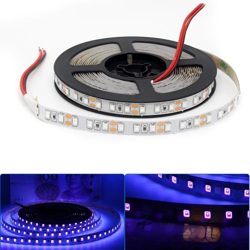 DC12V 2835 UV violet LED bande lumineuse blanc PCB 60 LED s/m 120 LED s/m lumière ultraviolette rayon LED bande ruban lampe pour la désinfection
