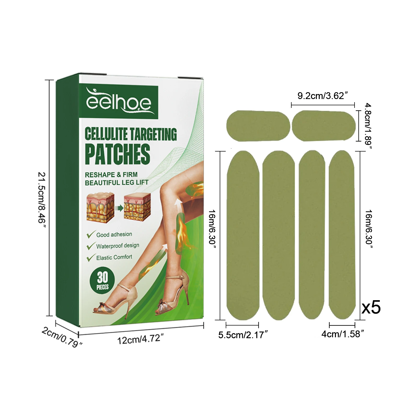 Eelhoe 30pcs Plester Mugwort Pengencang Kaki, Pembentuk Tubuh, Pelangsing Paha, Penghilang Lemak, Anti Selulit, Plester Herbal