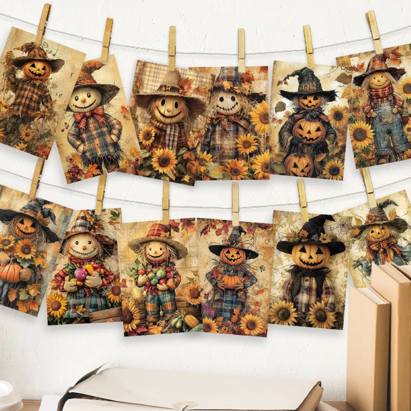 32 Stück, Vintage-Herbst-Vogelscheuchen-Postkarten, Herbsternte, Geburtstags-/Jubiläumsgeschenke, Sammlerstück, giftig und verschreibbar
