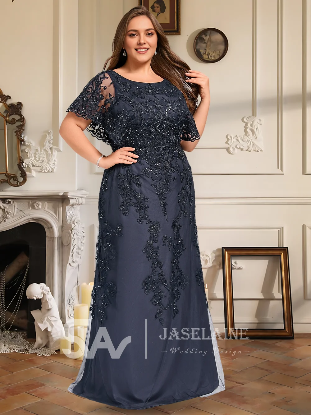 Elegant Prom Evening Dress For Wedding Party With Lace Applique Sequins A-Line Floor-Length Tulle Gown Formal Gown For Women