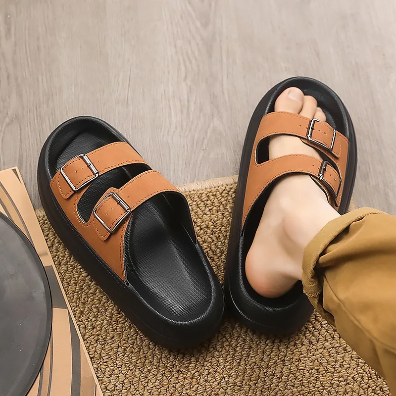 

Мужские летние тапочки, домашние и уличные нескользящие сандалии на толстой подошве, удобная домашняя обувь для ванной, мягкие пляжные шлепанцы для мужчин