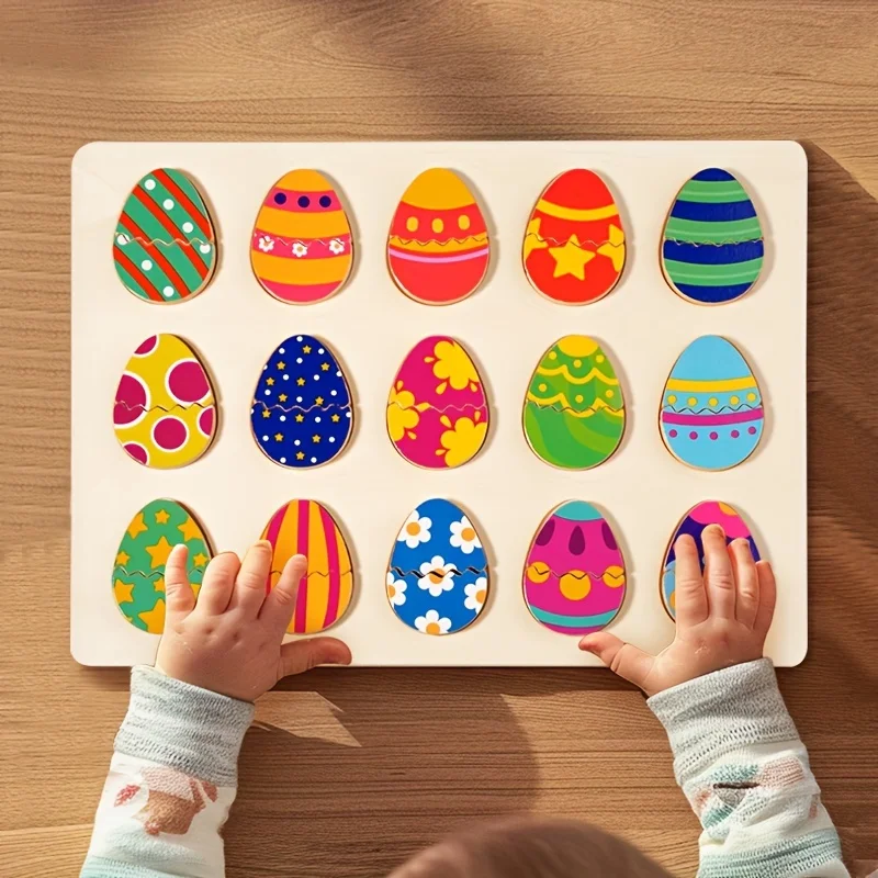 Easter Egg Matching Puzzle Toy for Kids Montessori Wooden Colorful Eggs Shape Matching Game for Fine Motor Skills Development