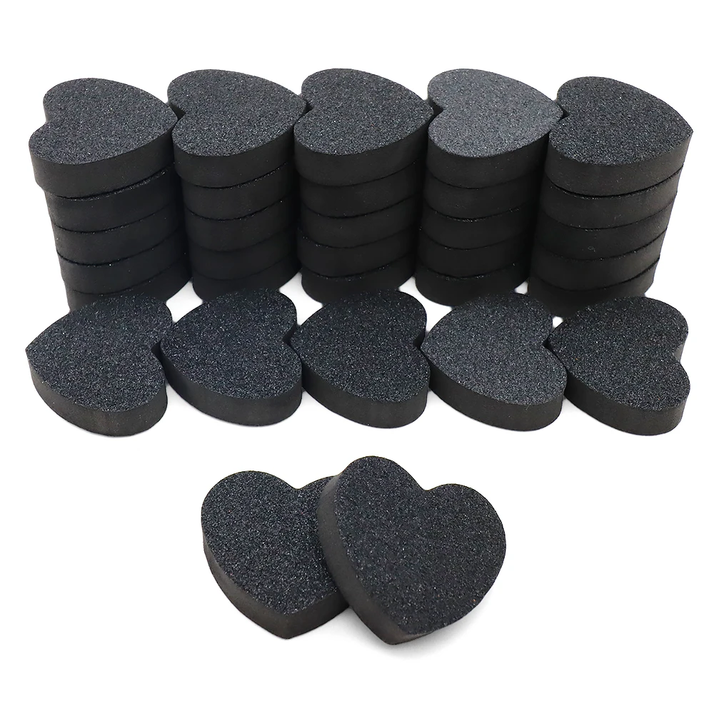 50pcs Heart Sponge Nail Files Blocks 180/240 Double-sided Polishing Sanding Buffer Washable Sandpaper Manicure Tools Black Pink