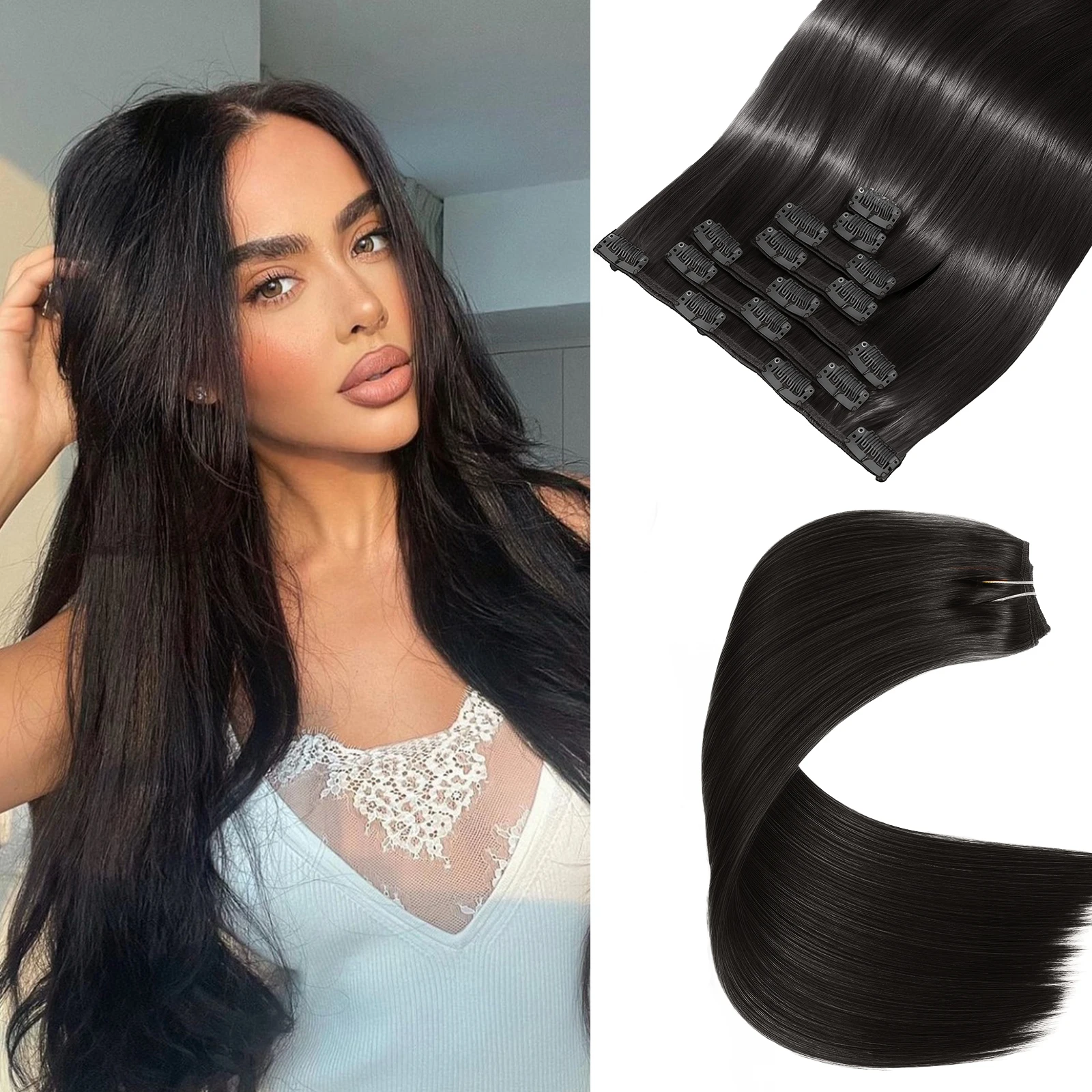 120g Clip-in Haar Extensions Echt Haar voor een Volledig Hoofd 7 Stuks Clip-in Extensions Voegt Volume en Lengte toe Recht Natuurlijk Remy Haar - afbeelding 1
