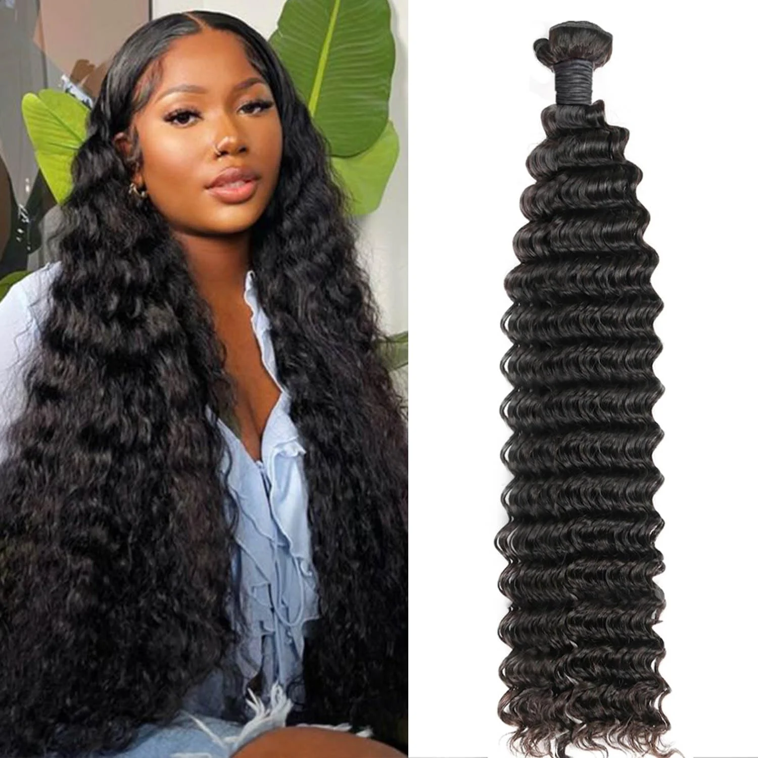 Deep Wave Bundles Human Hair 20 22 24Inch Brazilian Curly 3 Bundles Human Hair Bundles Deep Wave Hair Bundles Natural Black