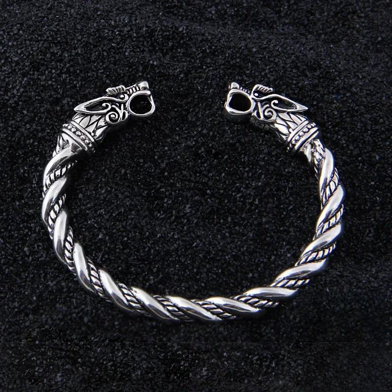 NONE Bracelet loup Viking en argent sterling S925 avec boîte en bois, cadeau pour hommes ou femmes 3