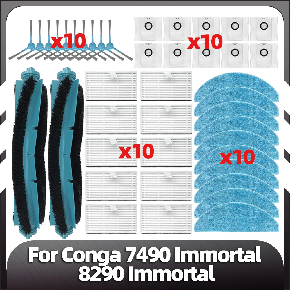 Main Side Brush Replacement, Filtro HEPA, Mop Pads, Peças De Reposição, Compatível para Conga 7490 Immortal Series 8290