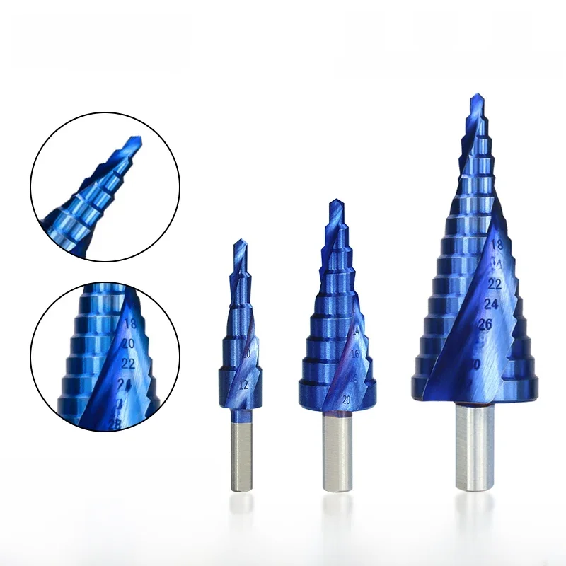XCAN Wiertła do metalu 4-32 mm HSS Nano z niebieską powłoką Wiertło stopniowe Narzędzia do wiercenia HSS Metalowy frez do drewna Wiertło stożkowe stopniowe — zdjęcie 2