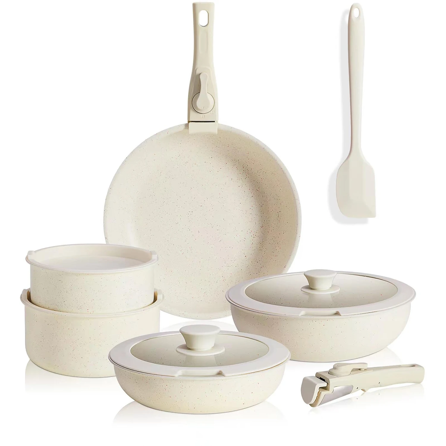 12-teiliges Bratpfannen-Set mit abnehmbarem Griff, Antihaftpfanne mit Deckel, multifunktionales Kochgeschirr-Set für den Hausgebrauch