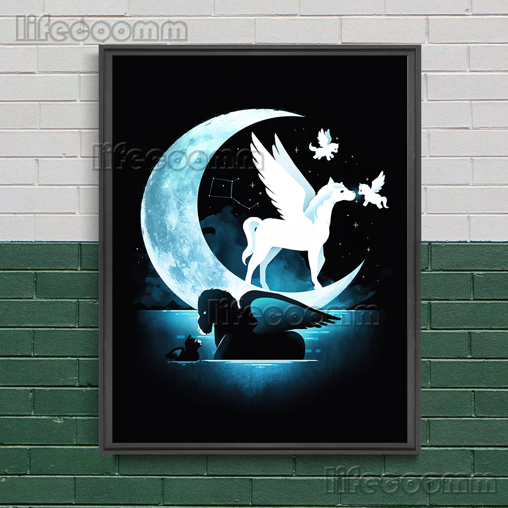 Owl Magic Moon,Dragon Constellation,Tribal Dragon Wall Art Canvas Painting Abstract Mysterious Creature Art Poster Print Decor