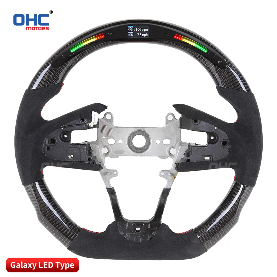 OHC Motors Customized 100% Real Carbon Fiber Leather Alcantara LED Light Steering Wheel for Honda Civ-ic FC Si Type - R FK7 FK8